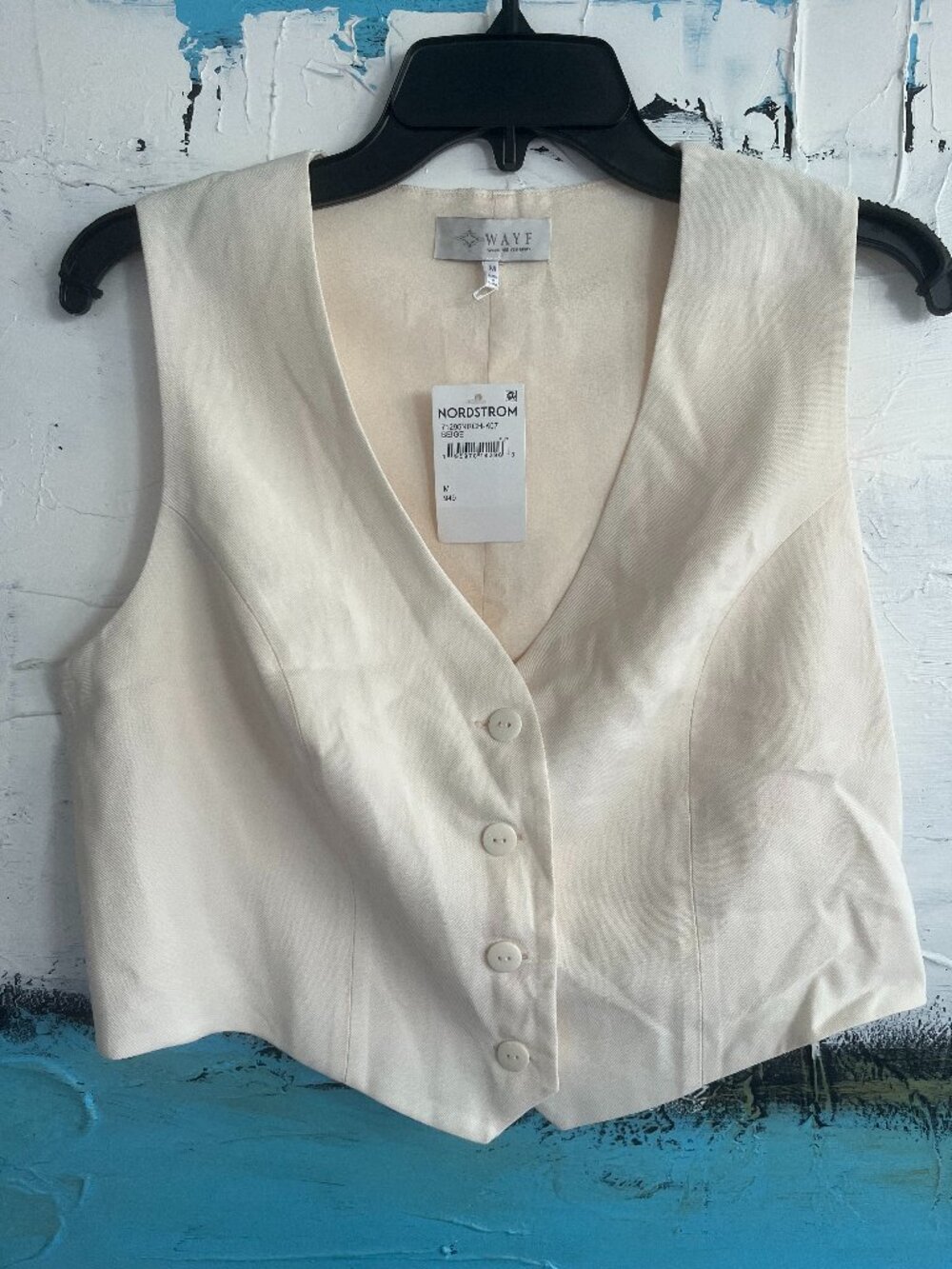 WAYF Layla Button-Up Vest Ivory Beige Size M NWT